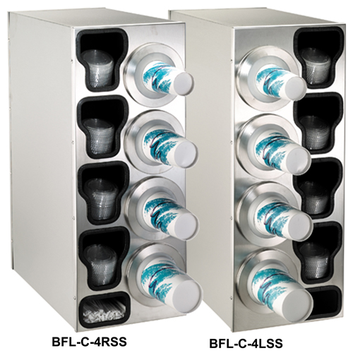 Dispense-Rite BFL-C-4RSS Countertop 3-Cup Dispensing S/S w/ Built-In Lid & Straw Organizer - Right