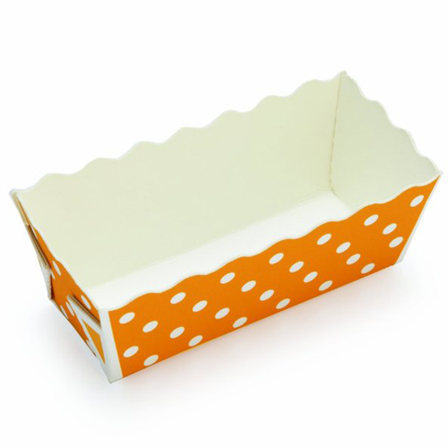 Welcome Home Brands Disposable Polka Dot Orange Paper Mini Loaf Baking Pan, 4.1 Oz, 3.1" x 1.2" x 1.4" High, Pack of 50