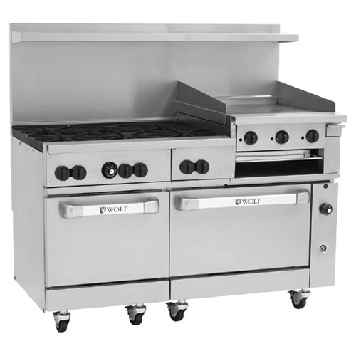 Wolf C60SC-6B24GBN Challenger Natural Gas Range 60", 6 Burners, 24" Manual Griddle/Broiler