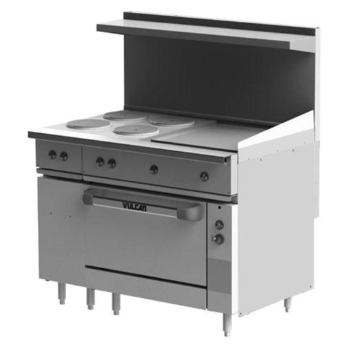 Vulcan EV48S-4FP24G480 Electric Restaurant Range 48", 4 French Plates, 24" Griddle - 480V