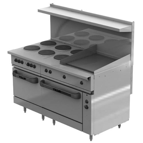 Vulcan EV60SS-6FP24G208 Electric Restaurant Range 60", 6 Face Plates, 24" Griddle, 2 Ovens - 208V