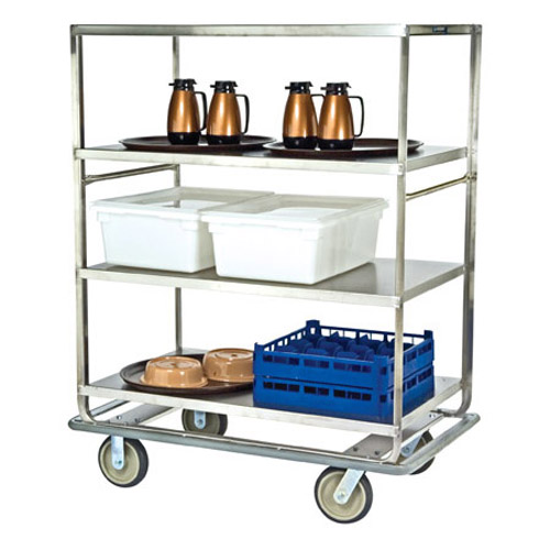 Lakeside LA564 Stainless Steel Tough Transport Banquet Cart 4 Shelf 28 x 62 - 3 Edges Up, 1 Down