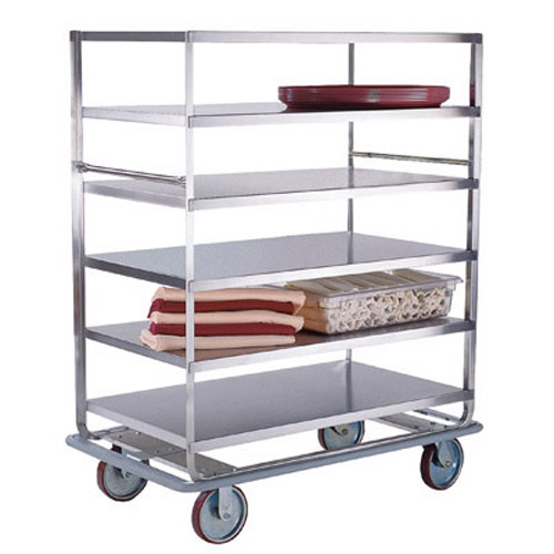 Lakeside LA568 Stainless Steel Tough Transport Banquet Cart 6 Shelf 28 x 62 - 3 Edges Up, 1 Down