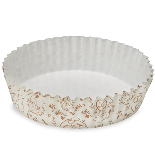 Welcome Home Brands Round Brown Blossom Ruffled Paper Baking Pan, 3.9" Bottom Dia. x 1.2" High, Case of 1500