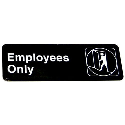 Winco Sign: Employees Only, 3" x 9"; Black Background, White Imprint
