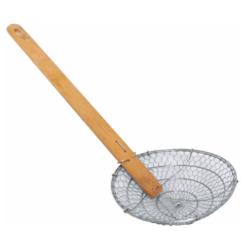 Skimmer, 12" Diameter, Bamboo Handle, Stainless Steel