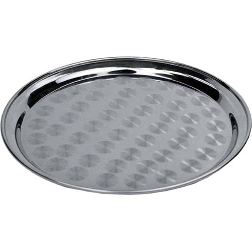 Winco Round Tray, Stainless Steel, Swirl Design