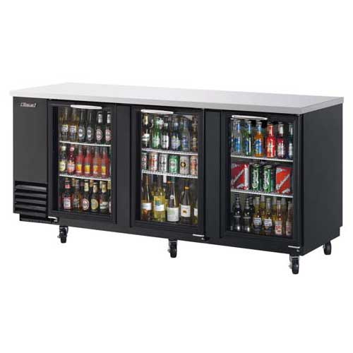 Turbo Air TBB-4SG 3 Glass Door Back Bar Refrigerator 90" - 30 Cu. Ft.