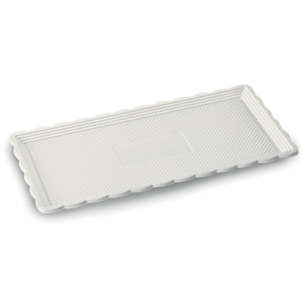 Alcas White Rectangular Medoro Plastic Tray, 5.91" x 13.78" - Pk of 50