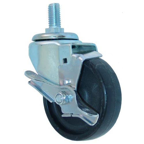 All Points 26-3306 4" Swivel Threaded Stem Caster with Brake - 5/8"-11 x 1 1/2" Stem, 240 lb. Capacity