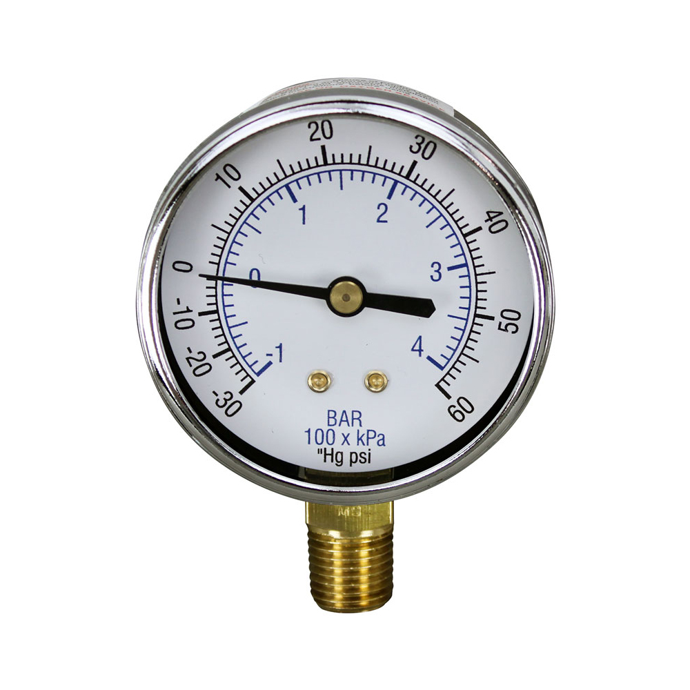 All Points 62-1099 Vacuum / Pressure Gauge; -30 to 80 PSI; 1/4" MPT Bottom Mount