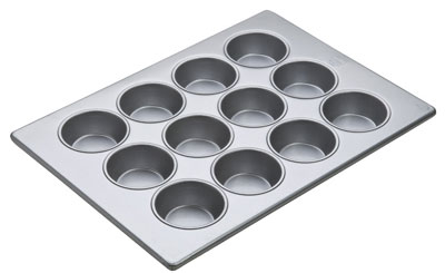 Aluminized Steel Oversized Muffin Pan Glazed 12 Cups. Cup Size 3-1/4" Dia. 1-1/4" Deep - Case of 6