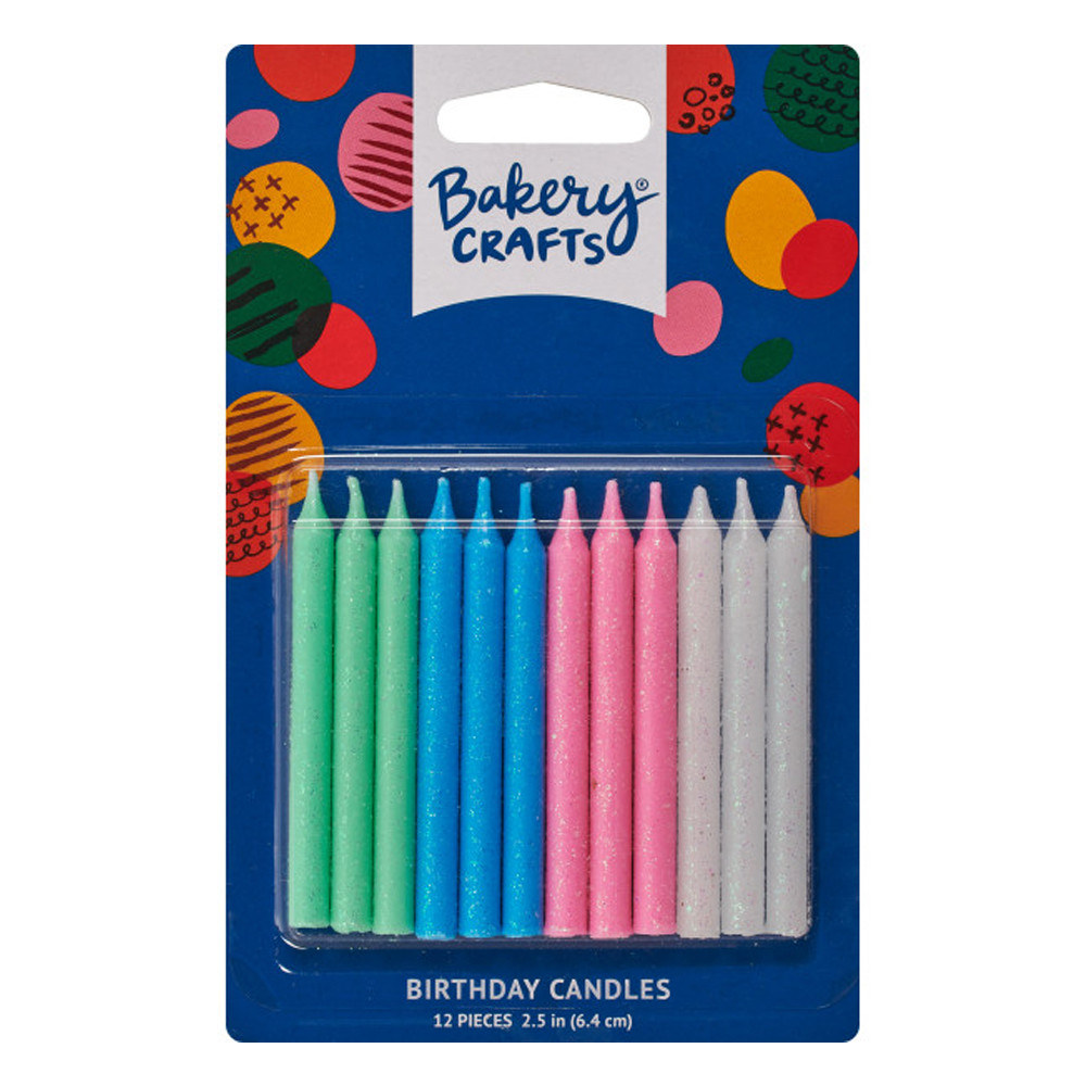 Assorted Colors Glitter Candles, Pack of 12