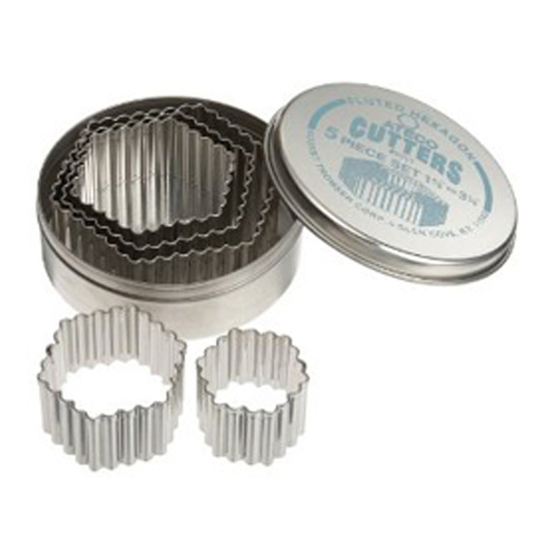 Ateco Fluted Hexagon Cutters Stainless Steel 5 Pc. Set in Sizes 1 3/8" & 3 1/8"