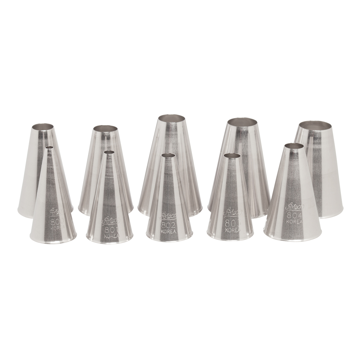 Ateco Plain Pastry Tube Set #810, Stainless Steel Seamless Design Set Of 10 Asst