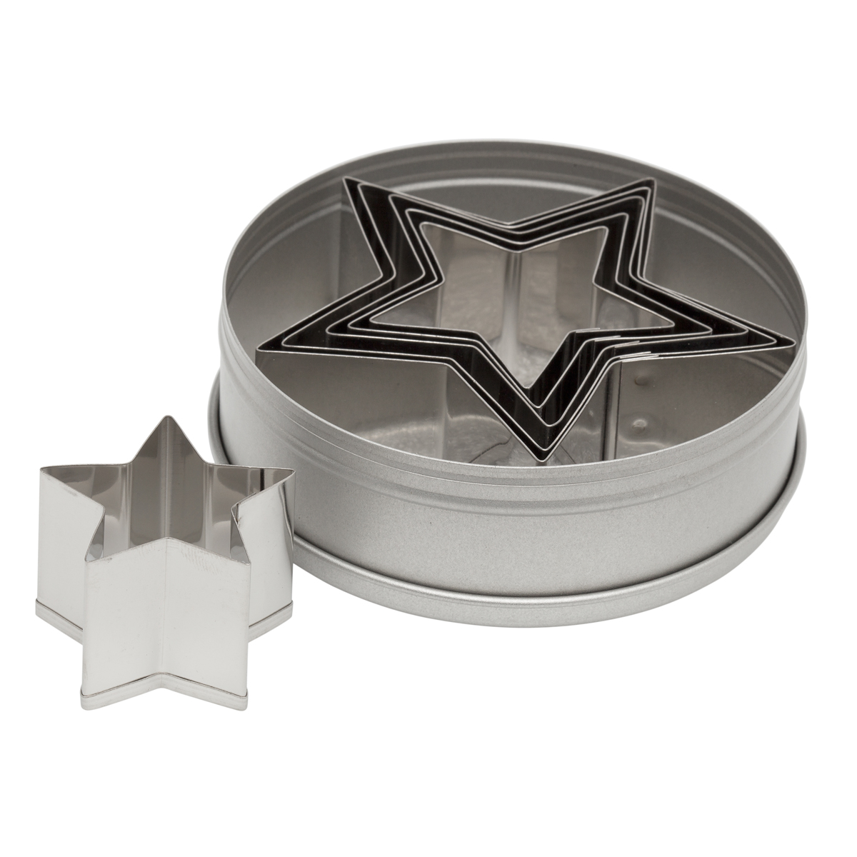 Ateco Star Cutter Set - Plain - Stainless Steel in tin box. Sizes ranging from 1-3/4" to 3-1/2" diam. 6 Pc. Set 