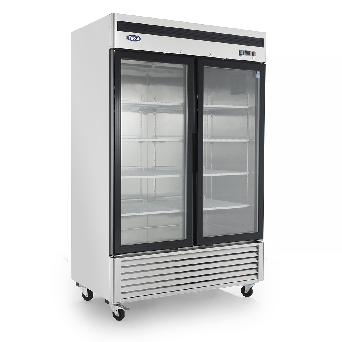 Atosa MCF8707GR 2 Section Bottom Mount Refrigerator Merchandiser 44.77 Cu. Ft, 54.41"W x 31.7"D w/2 Self-Closing Glass Doors w/Locks