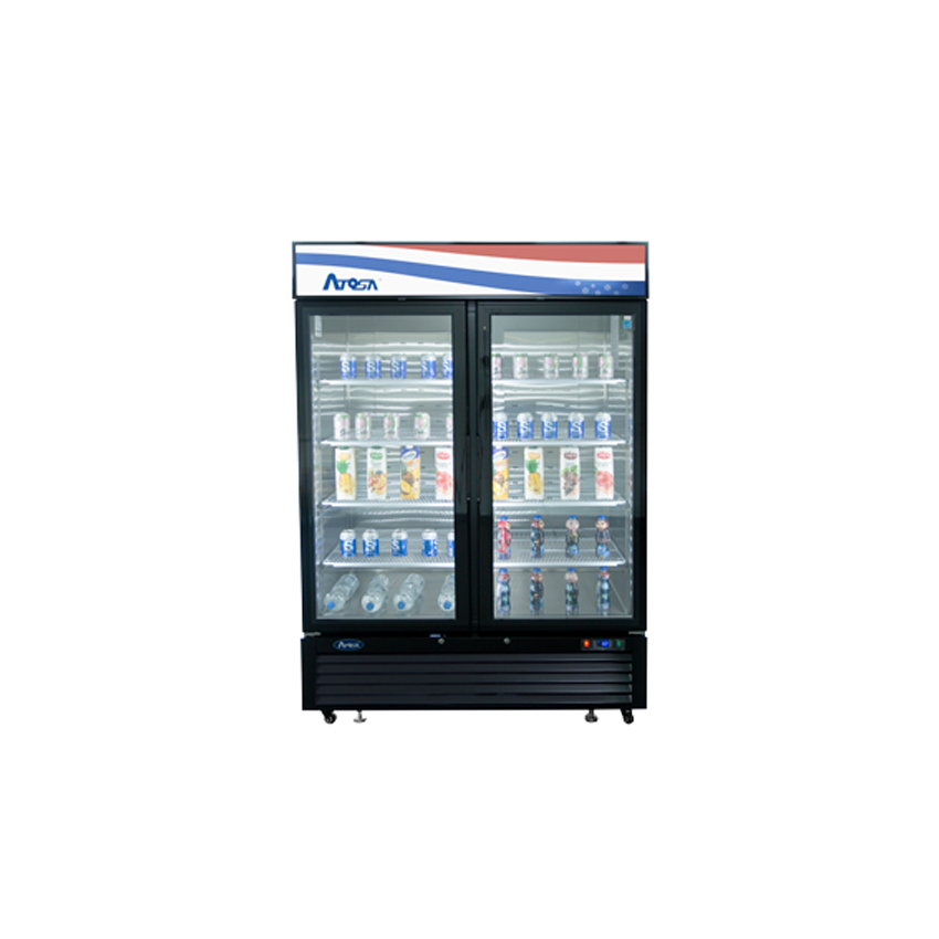 Atosa MCF8723GR Two Section Bottom Mount Refrigerator Merchandiser 54-3/8"W x 31-1/2"D x 81-1/4"H with 2 Self-Closing Glass Doors with Locks