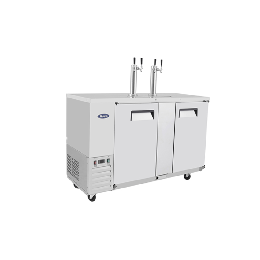 Atosa MKC58GR Draft Beer Cooler 57-3/4"W x 28-1/8"D x 55-1/8"H w/2 Dual Faucet Towers and 2 Locking Solid Doors