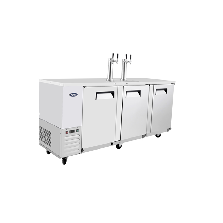 Atosa MKC90GR Draft Beer Cooler 89-1/4"W x 28-1/8"D x 55-1/8"H w/2 Dual Faucet Towers and 3 Locking Solid Doors