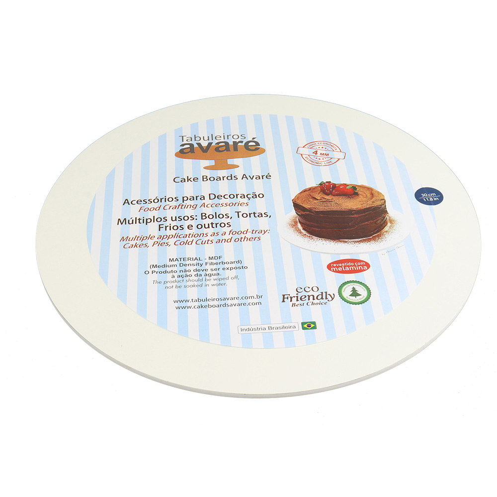 Avare White Round Footed Cake Board - 10" x 1/8"