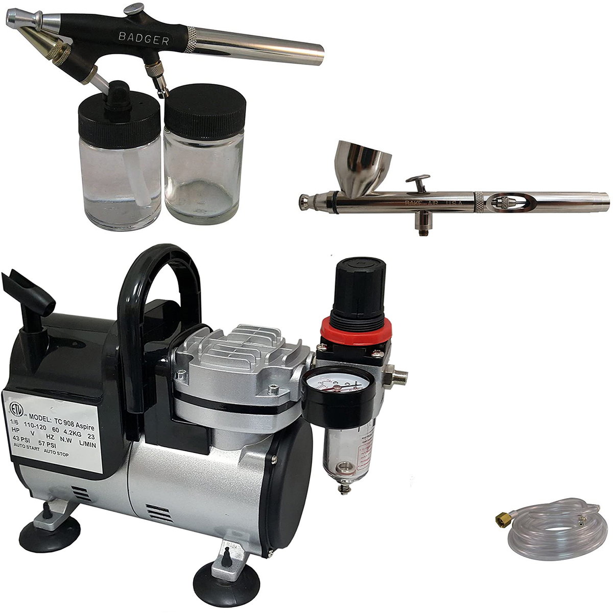 Badger Air-Brush Co. Bake Air TC908 Compressor, Omni 4000 Airbrush, 350MT Airbrush and 6-Ft. Clear Hose