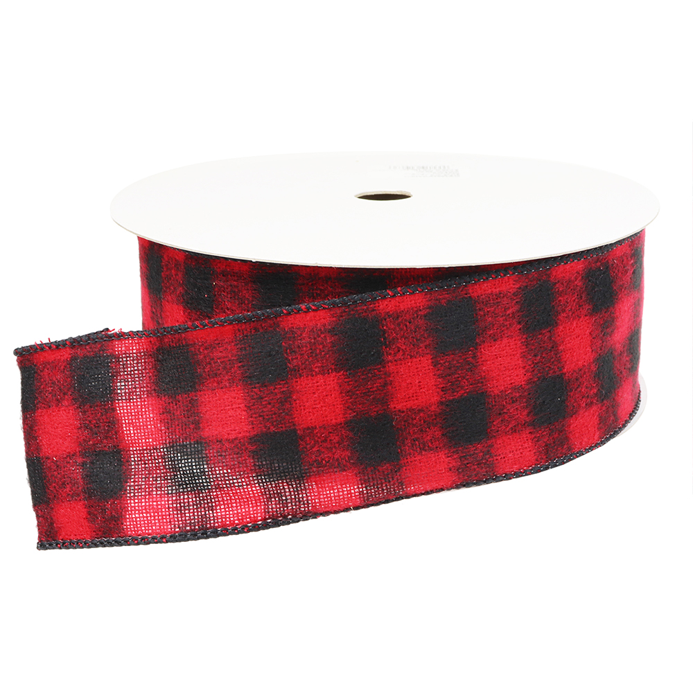 Buffalo Plaid Red & Black Wired Ribbon, 2-1/2" Wide, 25 Yards