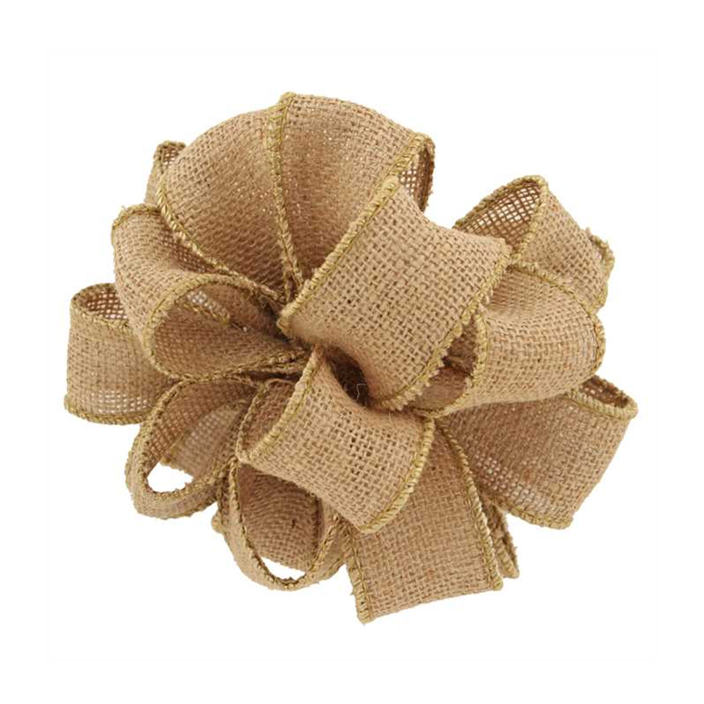 Burlap Wired Edge Ribbon 1-1/2", Natural- Roll of 25 Yards