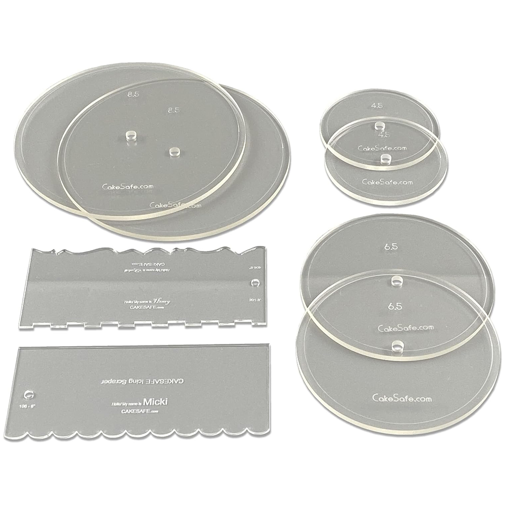 CakeSafe Round Acrylic Disc Basic Kit, .5 with Center Holes, 6, 8, 10