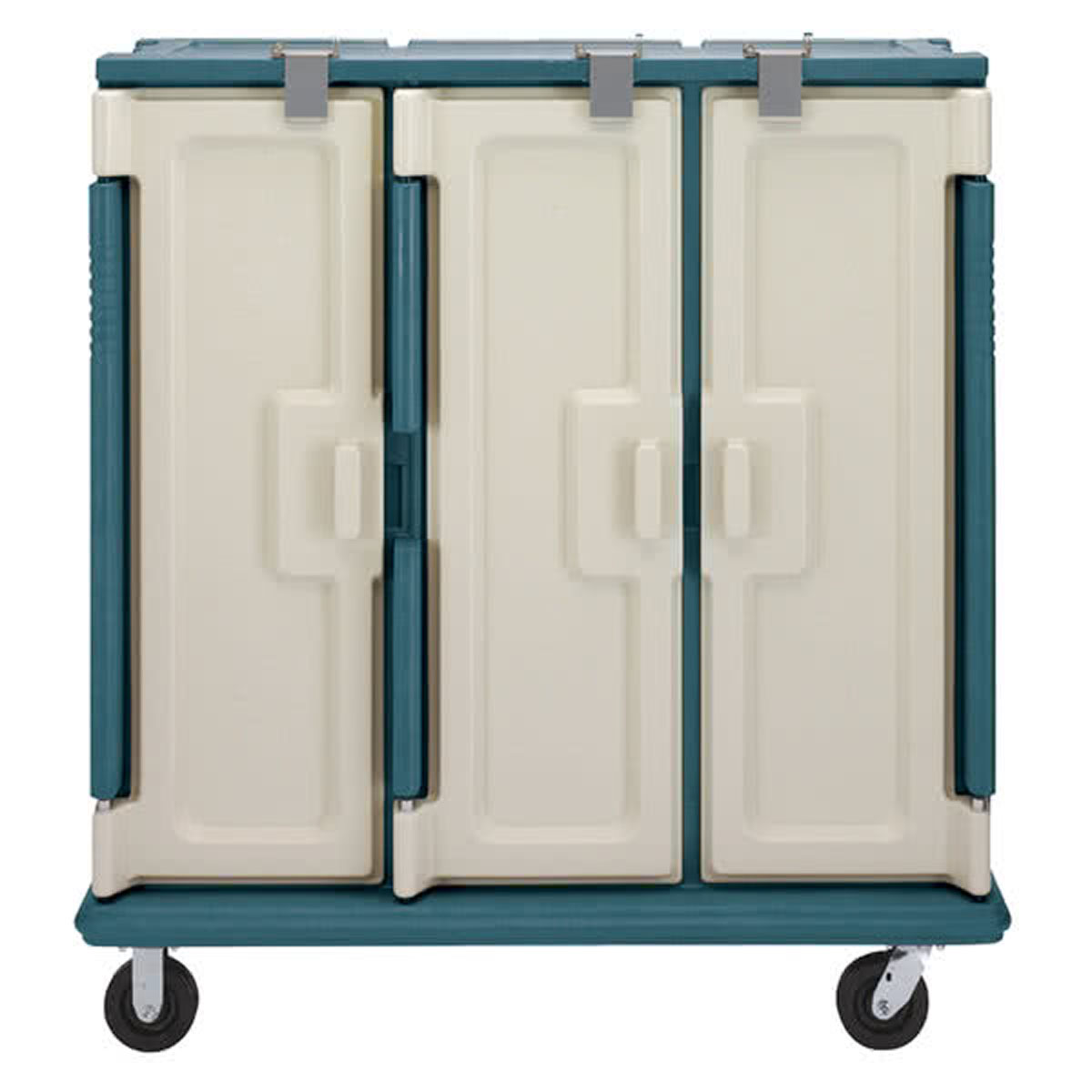 Cambro MDC1520T30192 Meal-Delivery Cart for Tray Service, 3 Compartments for 15'' x 20'' Trays, Tall - Granite Green w/Cream Doors