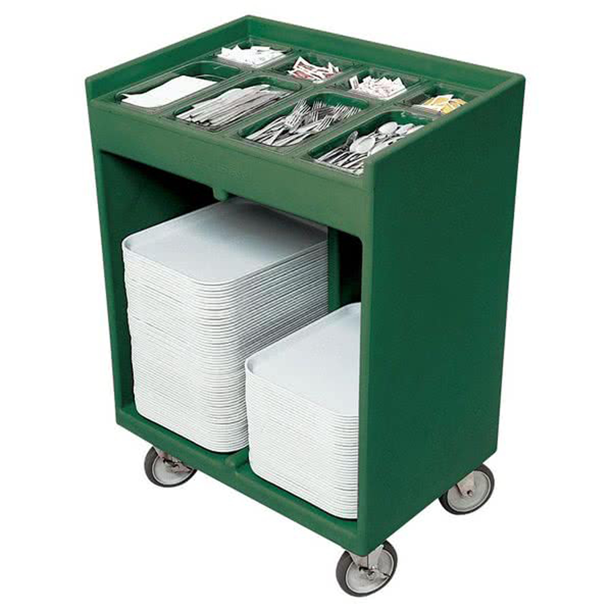 Cambro TC1418192 Tray & Silver Cart, w/Pans & Vinyl Cover - Granite Green