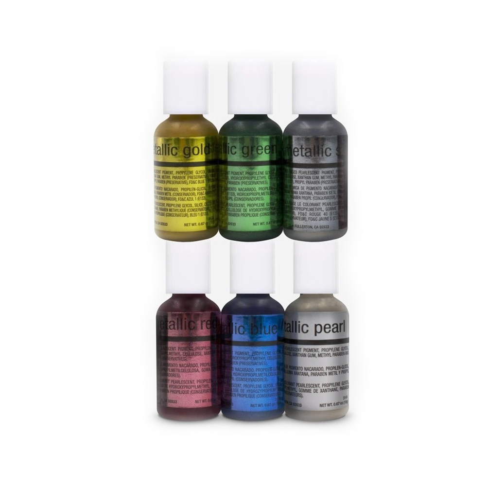 Chefmaster Metallic Airbrush Food Color Kit, .67 oz, Set of 6