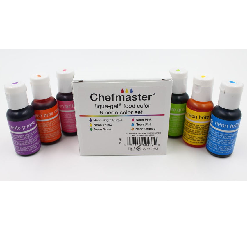 Chefmaster Neon-Brite Liqua-Gel Colors 0.70 Oz, Set of 6