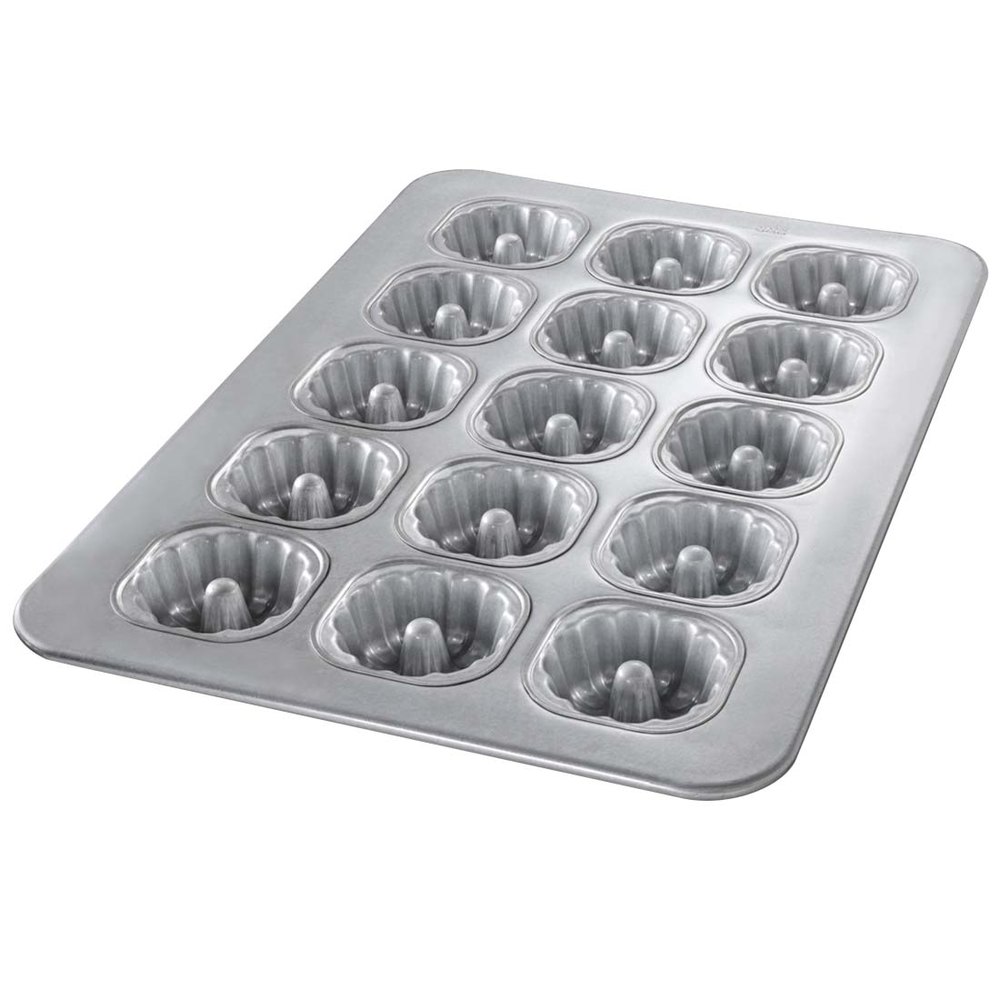 Chicago Metallic Mini Fluted Tube Cake Pan, 15 Cavities, Each Cavity 3-15/16" Top Inner Diameter, 1-11/16" Deep