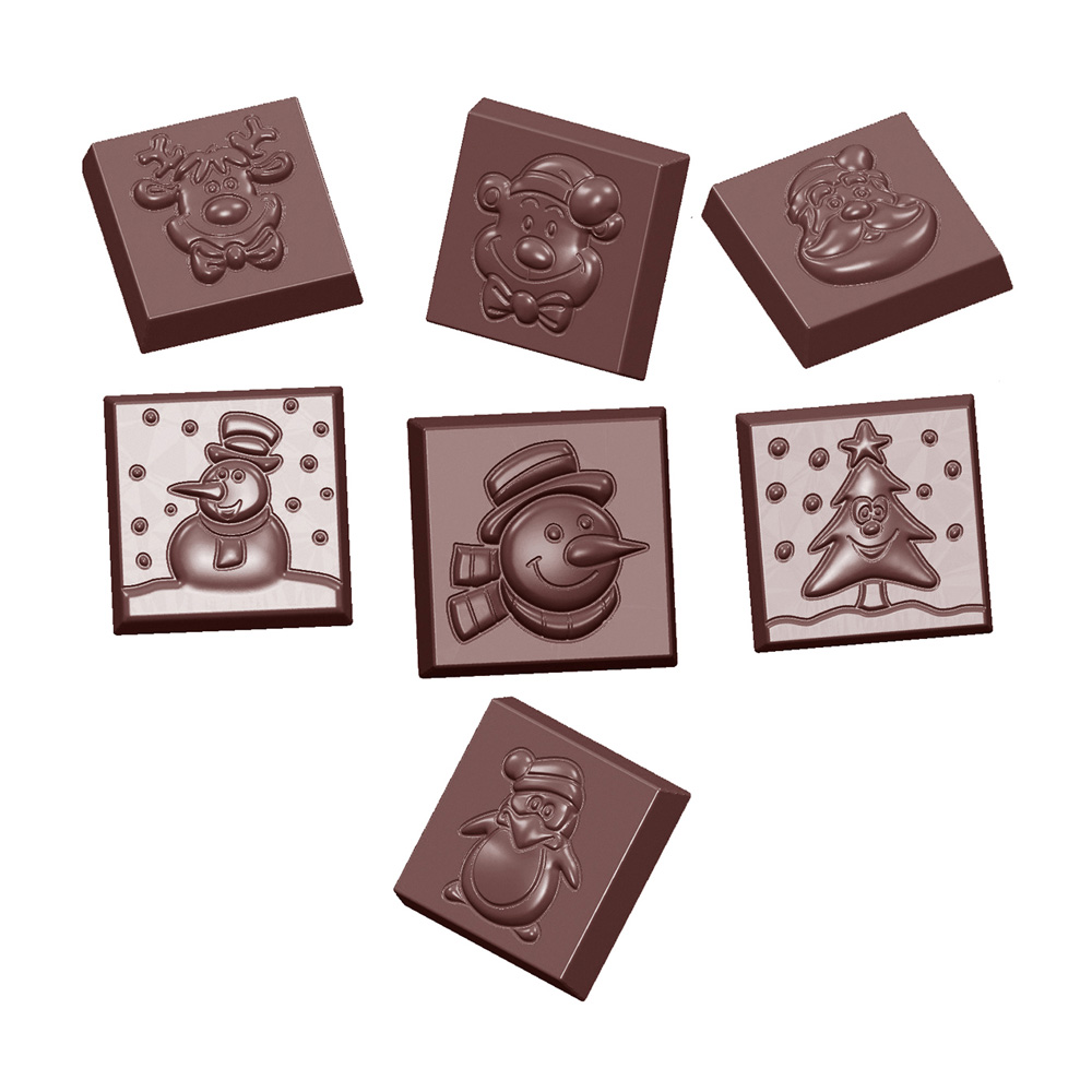 Chocolate World Clear Polycarbonate Chocolate Mold,  Christmas Designs on Squares