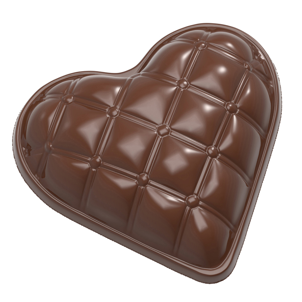 Chocolate World Polycarbonate Chocolate Mold, Chesterfield Heart, 2 Cavities