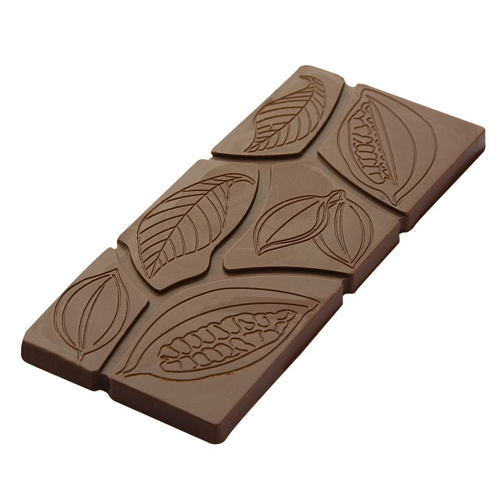 Chocolate World Polycarbonate Chocolate Mold, Cocoa Bean & Leaves Bar, 6 Cavities