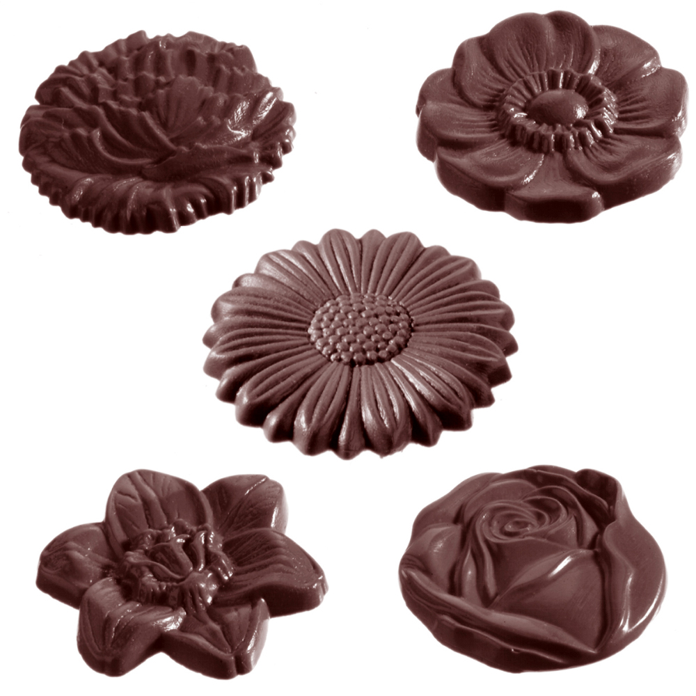 Chocolate World Polycarbonate Chocolate Mold, Flower Caraque, 15 Cavities 