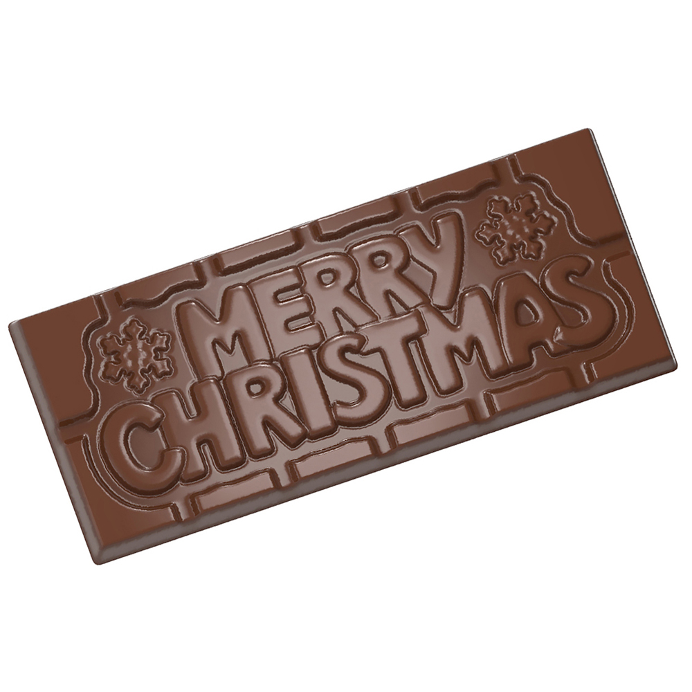 Chocolate World Polycarbonate Chocolate Mold, Merry Christmas Bar, 4 Cavities