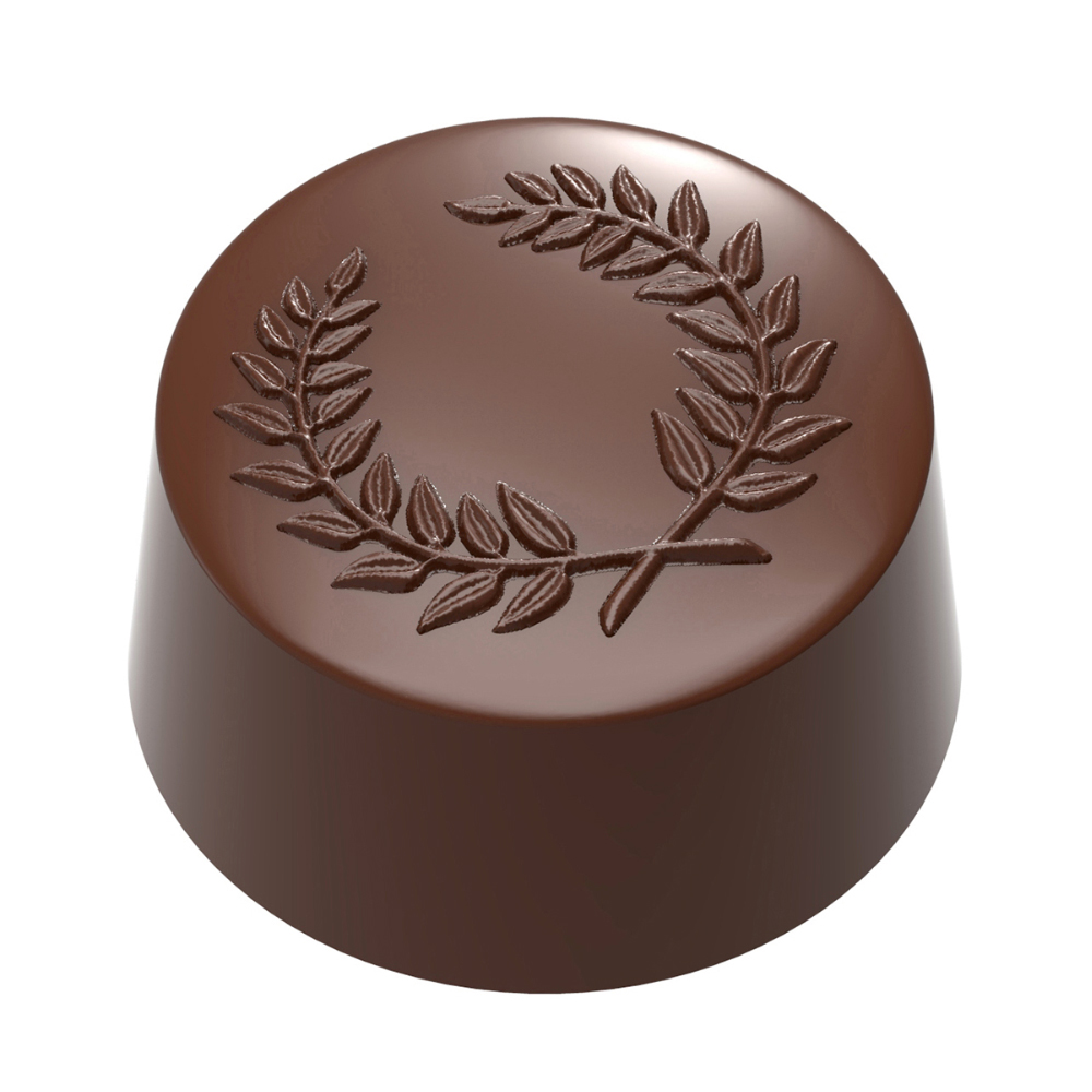 Chocolate World Polycarbonate Chocolate Mold, Praline with Laurel Wreath, 21 Cavities