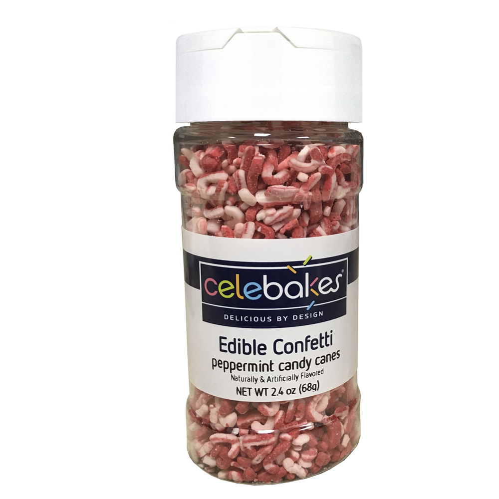 Celebakes Peppermint Candy Cane Edible Confetti, 2.4 oz. Sprinkle Mixes, Candy Shapes, and