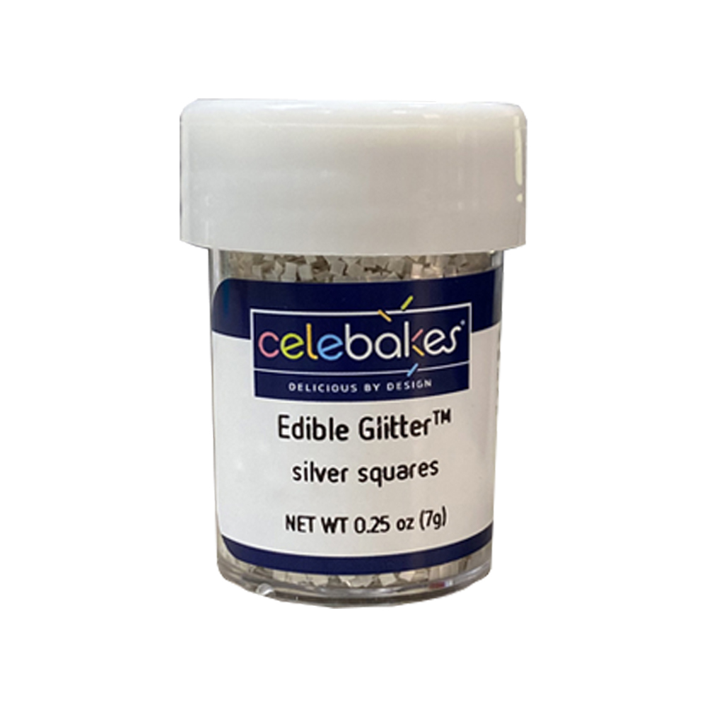 Celebakes Edible Square Silver Glitter, .25 oz