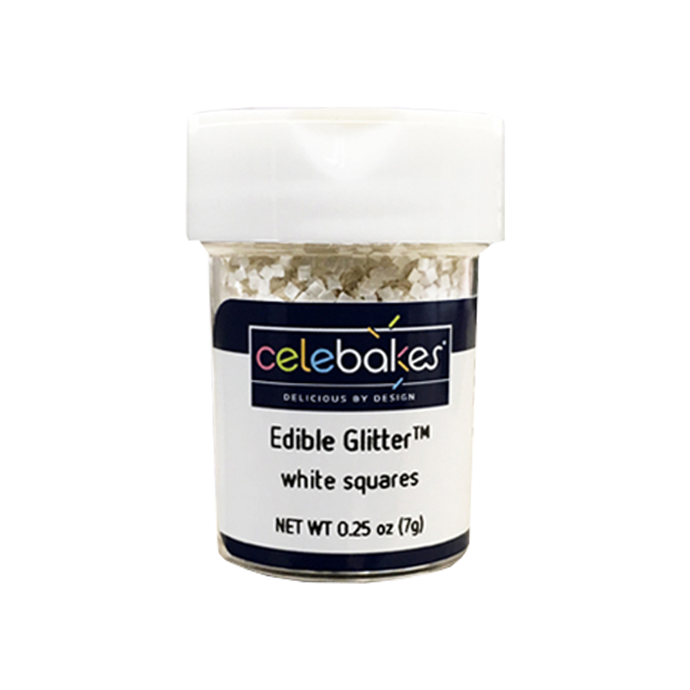 Celebakes Edible Square White Glitter, .25 oz
