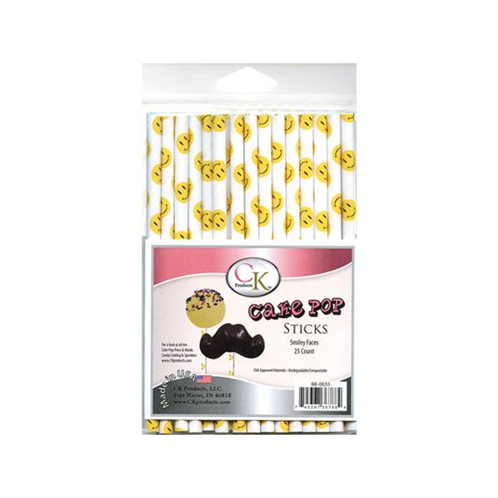 CK Products Smiley Face Cake Pop Sticks, Pack of 25