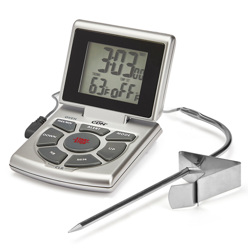 CDN Silver Combo Probe Thermometer, Timer & Clock