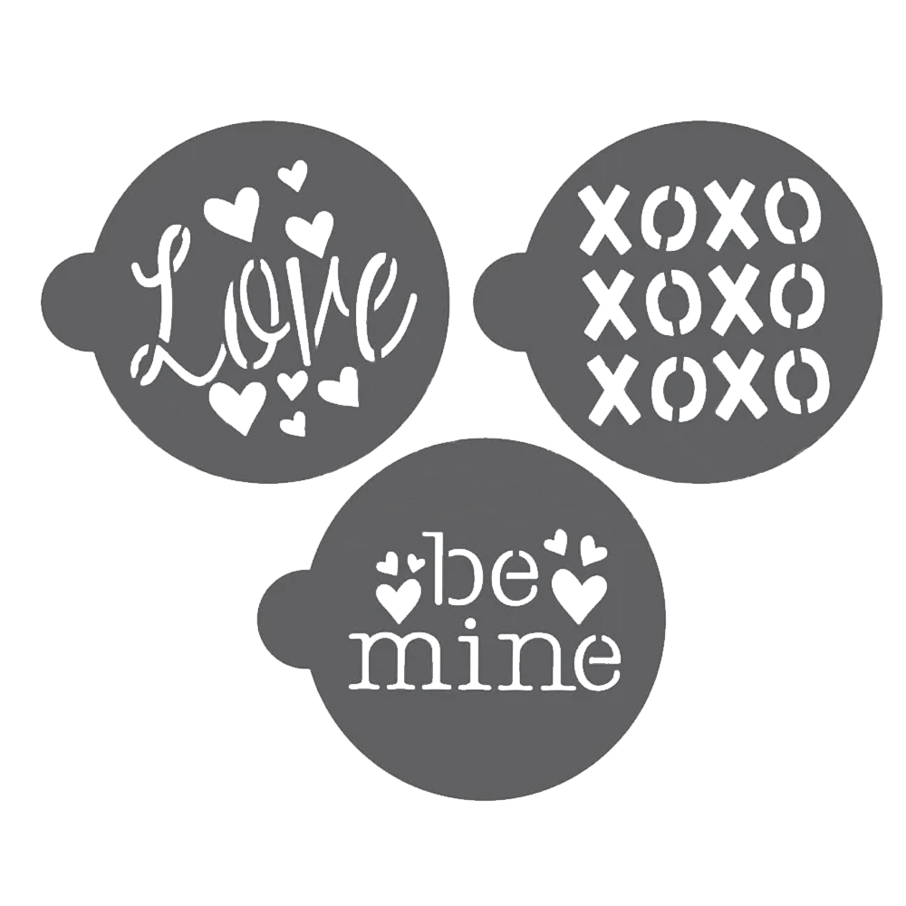 Confection Couture Valentines Round Cookie Stencil, 3-Piece Set