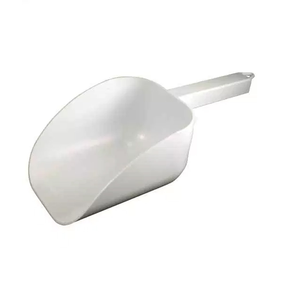 C.R. Mfg Plastic Flour Scoop, 32 oz. White. Overall Size: 11". Bowl Size 5" x 6"