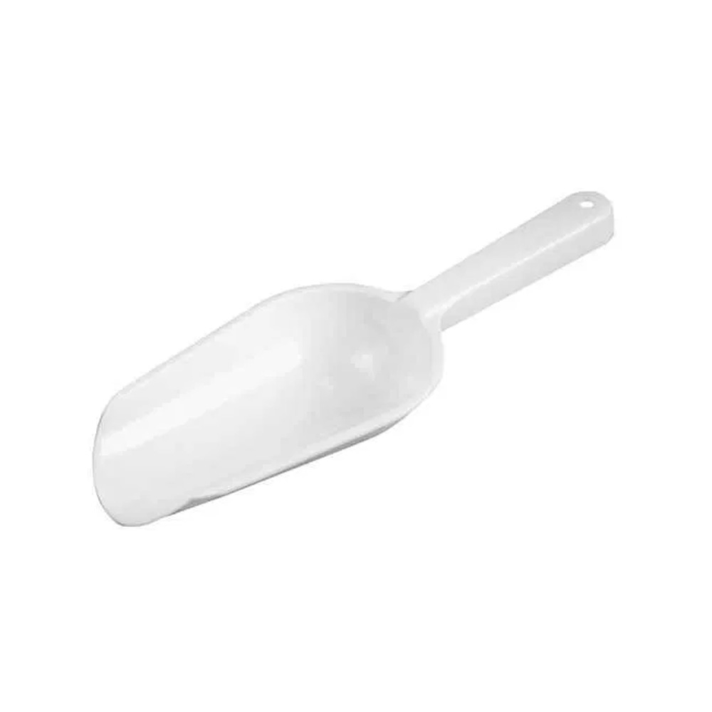 C.R. Mfg Plastic Flour Scoop, 4 oz. White. Overall Size 6-1/4"; Bowl Size 2" x 3-3/4"