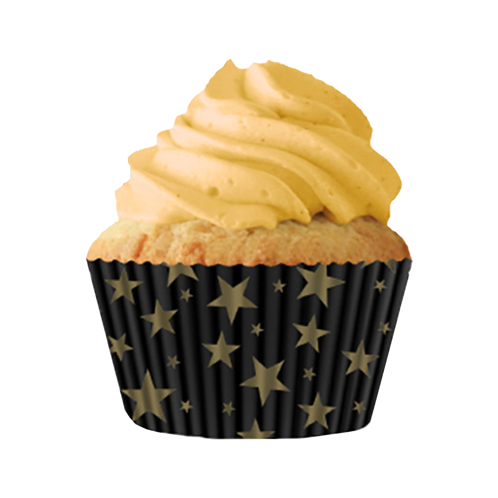 Cupcake Creations Paper Cups, Black with Gold Stars, Pack of 32