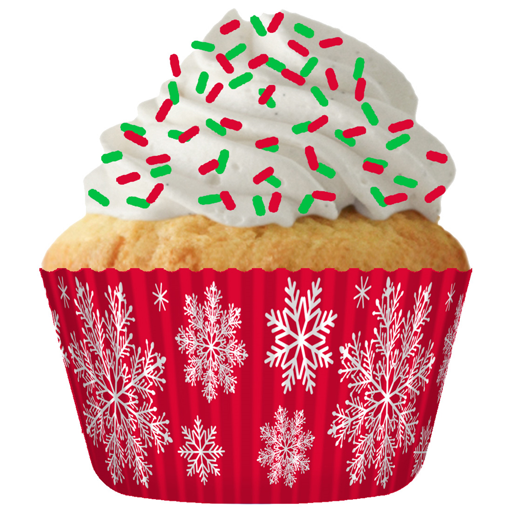 Cupcake Creations Paper Cups, Red with White Snowflakes, Pack of 32
